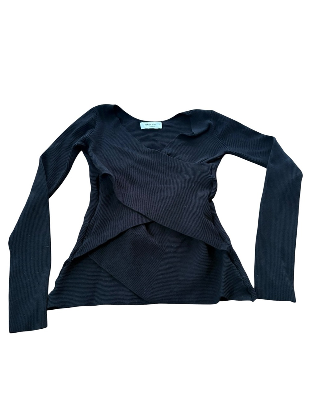 Bailey 44 Black Crossover Ribbed Long Sleeve Knit Top